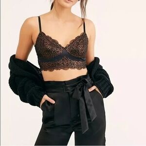 NWT Free People Intimately Size Large Evelina Onyx Black Gold Metallic Bralette